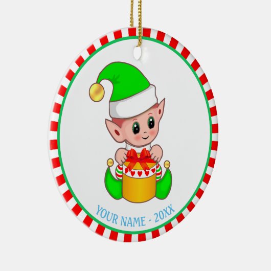 Décoration En Céramique Elf de Noël et Nom personnalisé (Droite)