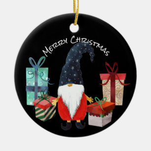 Décoration En Céramique Elfe de Noël avec Casquette bleu et emballage