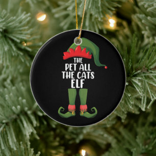 Décoration En Céramique Elfe qui caresse tous les chats Noël en famille as