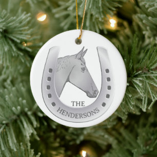 Décoration En Céramique Emblème de Cheval d'argent et de fer à cheval