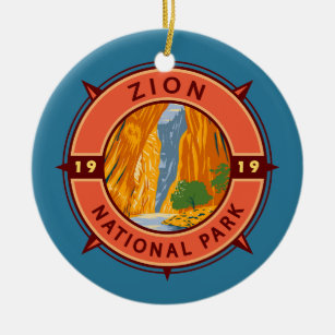 Décoration En Céramique Emblème de la boussole rétro du parc national Zion