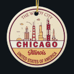 Décoration En Céramique Emblème Skyline de Chicago Illinois City<br><div class="desc">Design d'art minimaliste et coloré de Chicago avec des monuments et des points de repère de la ville dans l'Illinois.</div>