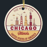 Décoration En Céramique Emblème Skyline de Chicago Illinois City<br><div class="desc">Design d'art minimaliste et coloré de Chicago avec des monuments et des points de repère de la ville dans l'Illinois.</div>