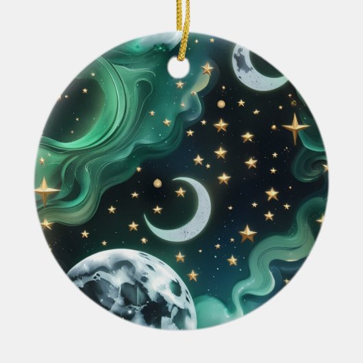 Décoration En Céramique Emerald Green Celestial Moon Phases Ornament (Devant)