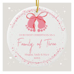 Décoration En Céramique Empreintes roses Festif Winter Design Motif<br><div class="desc">Célébrez votre premier Noël en famille de trois avec ce décor de charme, avec un design hivernal festif. Les teintes roses douces et les empreintes délicates créent un souvenir chaleureux qui saisit ce moment particulier. Ce ornement comprend un espace pour la personnalisation pour le rendre unique à vous, vous permettant...</div>