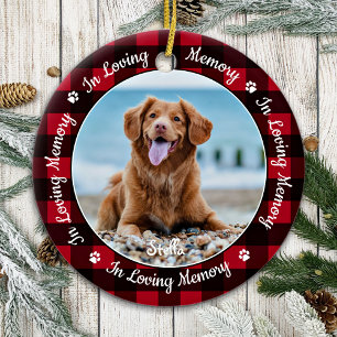 Décoration En Céramique En mémoire d'amour Rouge Plaid Chien Photo Animal
