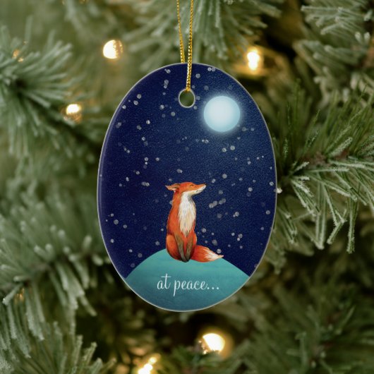 Décoration En Céramique en paix, Renard personnalisé et Pleine lune Noël (Arbre)