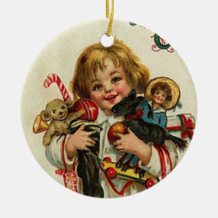 DÉCORATION EN CÉRAMIQUE ENFANT AVEC DES JOUETS ET DES CADEAUX DE NOËL