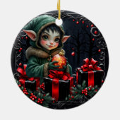 Décoration En Céramique Enfant Elfe mignon en manteau à capuchon vert (Dos)