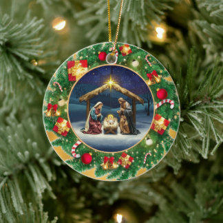 Décoration En Céramique Enfant Jésus de la Nativité dans une scène de crèc