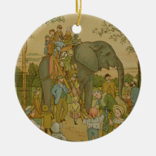Décoration En Céramique Enfants montant sur l'éléphant (litho)