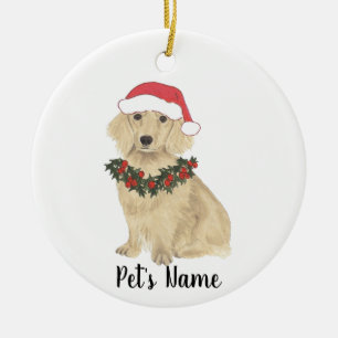 Décoration En Céramique English Cream Dachshund Père Noël Noël