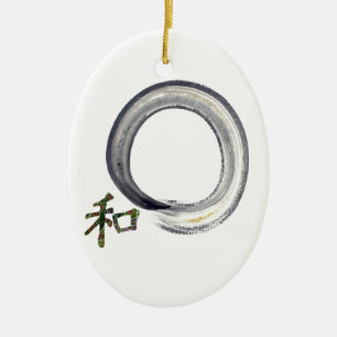 Décoration En Céramique Enso argenté avec le kanji - harmonie