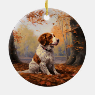 Décoration En Céramique Épanouissement d'un Brittany Spaniel dans les feui