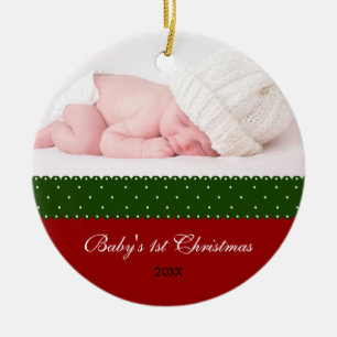 Décoration En Céramique Ęr Noël du bébé - ruban (rouge)