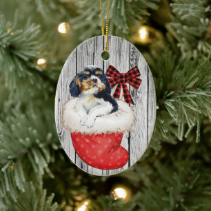 Décoration En Céramique Espagnol chiot de Noël en stock sur bois