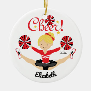 Décoration En Céramique Et rouge pom-pom girl blond personnalisé par