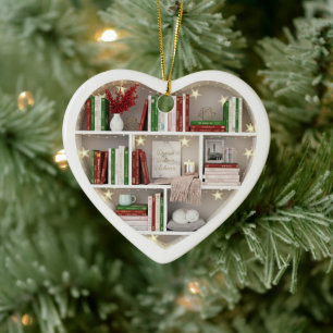 Décoration En Céramique Étagères à livres miniatures Noël rouge et vert 2D