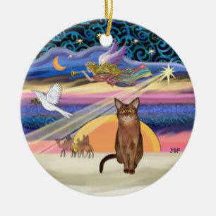 Décoration En Céramique Étoile de Noël - chat abyssin roux