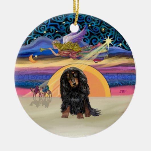 Décoration En Céramique Étoile de Noël - Long Haired Dachshund (BT) (Devant)