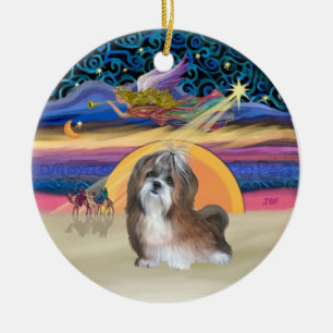 Décoration En Céramique Étoile de Noël - Shih Tzu #8 (marron-crème)
