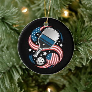 Décoration En Céramique Étoile Patriotique Rayures Drapeau USA Pickleball