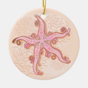 Décoration En Céramique Étoiles de mer et motif pastel rose corail