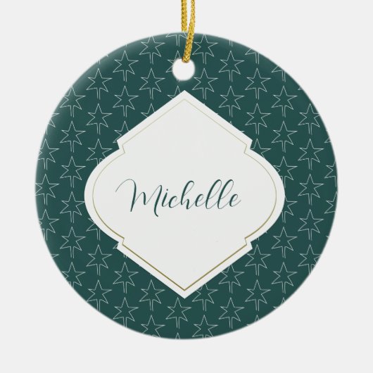 Décoration En Céramique Étoiles de Noël Motif Monogramme Pine Vert (Devant)