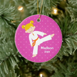 Décoration En Céramique Étoiles roses Taekwondo Blonde Girl Personnalisée