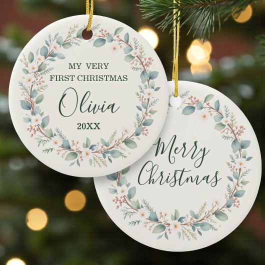 Décoration En Céramique Eucalyptus Baby’s First Christmas