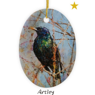 Décoration En Céramique European Starling Bird Peinture Année Noël