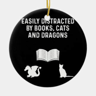 Décoration En Céramique Facilement distrait par les livres chats et dragon