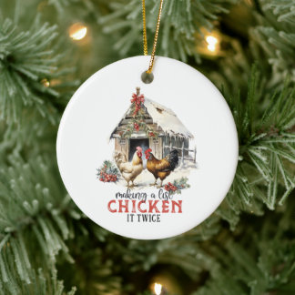 Décoration En Céramique "Faire une liste, le poulet deux fois" Puns Noël