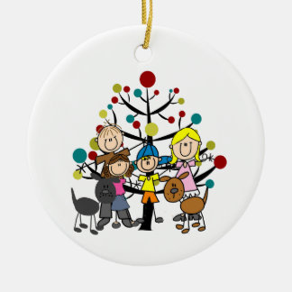 Décoration En Céramique Famille avec chiens et arbre