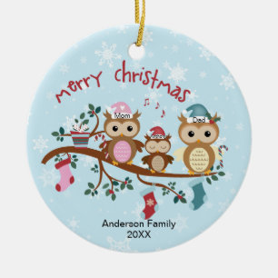 Décoration En Céramique Famille de 3 Owl Noël