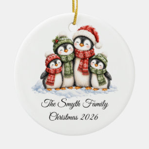 Décoration En Céramique Famille de 4 pingouins mignons pour Noël personnal