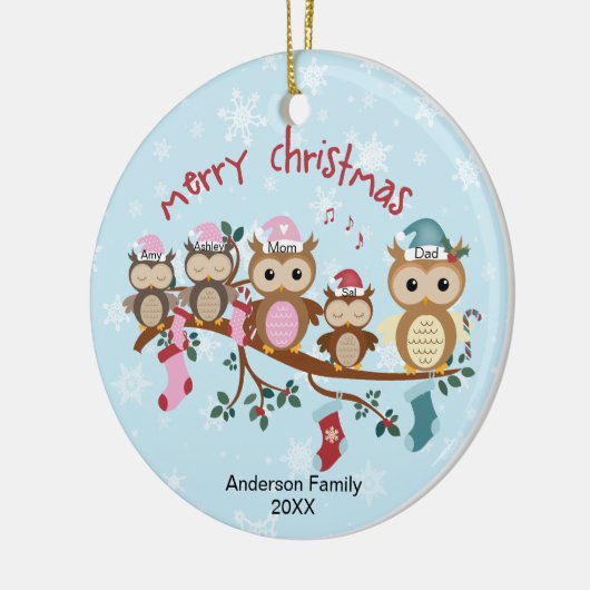 Décoration En Céramique Famille de 5 hibou Noël familial (Gauche)