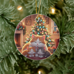 Décoration En Céramique Famille de chat de dessin animé adorable arbre de