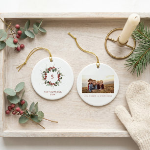 Décoration En Céramique Famille de monogramme de verdure de Noël élégant
