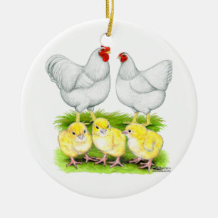 Décoration En Céramique Famille de poules blanches Wyandotte