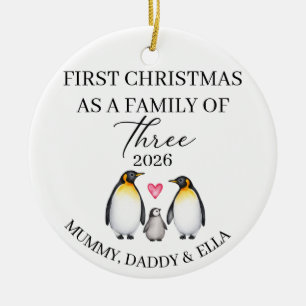 Décoration En Céramique Famille de trois pingouins personnalisée pour Noël