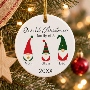 Décoration En Céramique Famille de trois, premier Noël, gnomes mignons