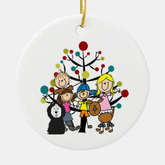 Décoration En Céramique Famille Deux Chiens avec Arbre