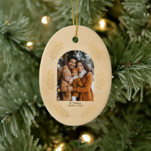 Décoration En Céramique Famille Élégante Arche Photo et Feuilles Noël