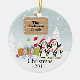 Décoration En Céramique Famille mignonne de pingouins d'ornement de Noël 5