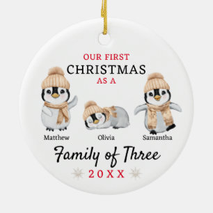 Décoration En Céramique Famille Penguin des trois premiers Noël