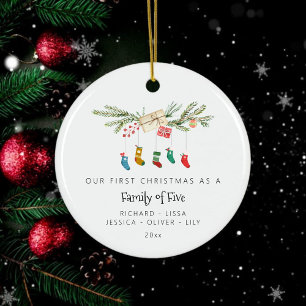 Décoration En Céramique Famille Personnalisée De Cinq Bas Holly Noël