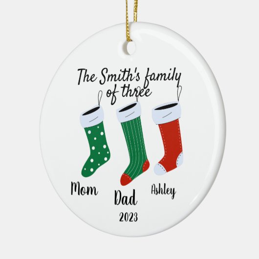 Décoration En Céramique Famille personnalisée de trois Noël 2023 (Gauche)