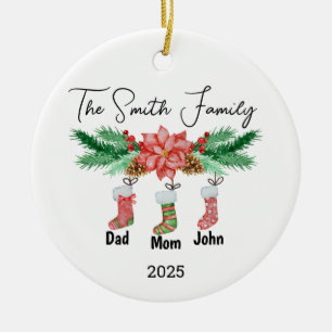 Décoration En Céramique Famille personnalisée de trois ornement, cadeau fa