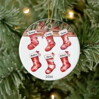 Décoration En Céramique Family of 6 six Christmas stockings watercolor